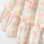 Summer Covered In Tulip Flowers Rabbit Little Flying Sleeve Dress For Kids Girl Cute Princess Dress For Baby Kids - Image 2