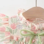 Summer Covered In Tulip Flowers Rabbit Little Flying Sleeve Dress For Kids Girl Cute Princess Dress For Baby Kids - Image 3